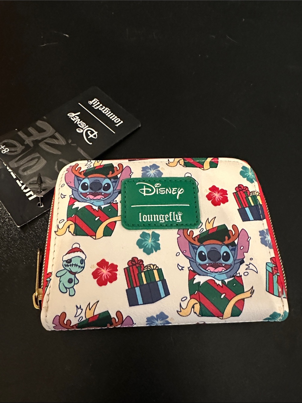 Loungefly Wallet — Cream, Green & Red Stitch Holiday Print